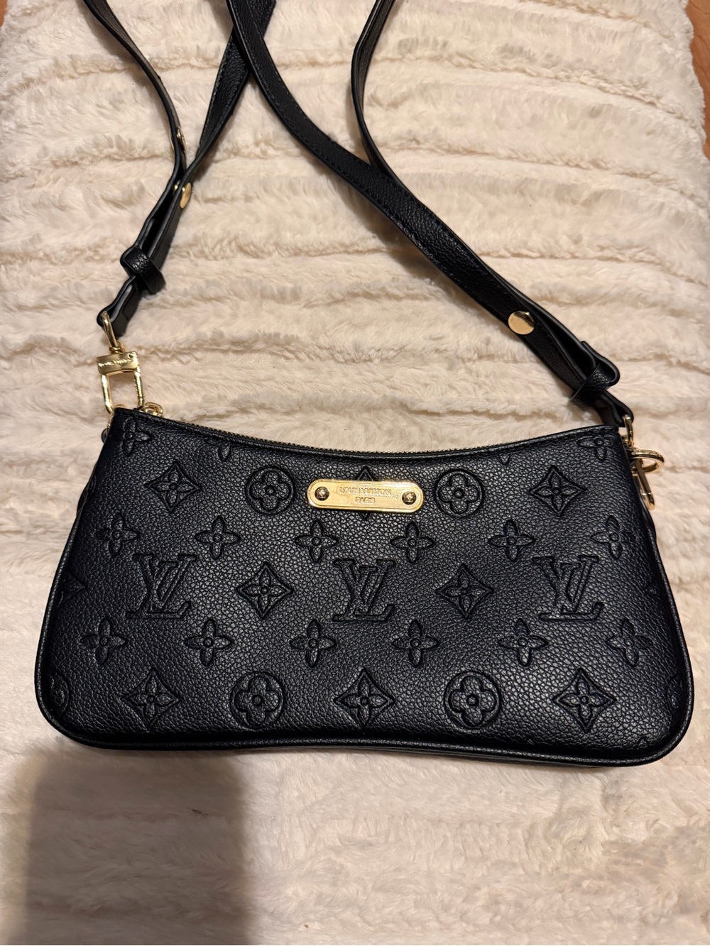 Louis Vuitton Black Embossed Monogram Shoulder Bag